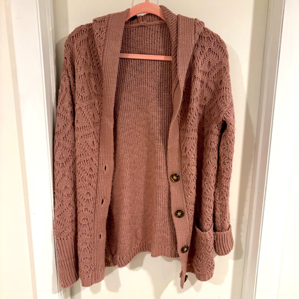 Hooded Button Sweater Size Large